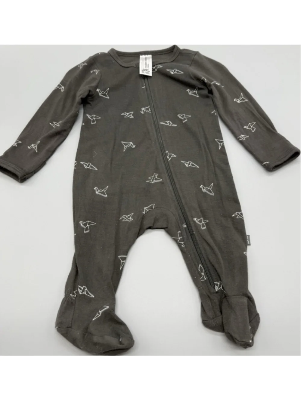 modern moments by Gerber Gray Bird Print Newborn Knit Coverall Zip One-Piece